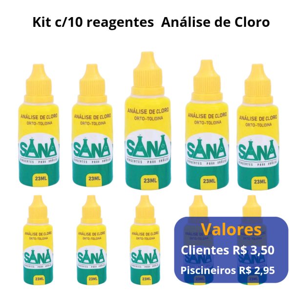 Kit C/10 Reagente Sana Para Analise De Cloro é uma solução ideal para testes de análise de cloro