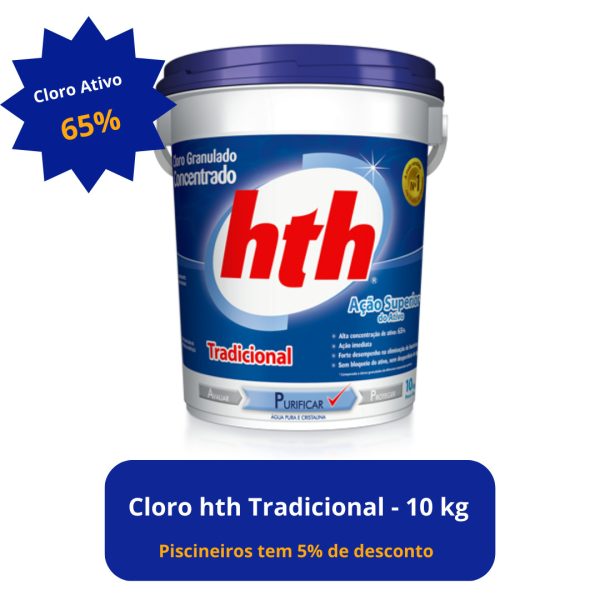 Cloro hth tradicional 10 kg 65% teor de cloro ativo